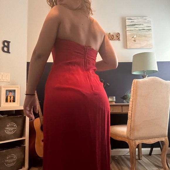 90s VINTAGE SUSAN ROSELLI FOR VIJACK RED TUBE TOP SLIT DRESS FORMAL PARTY - Picture 4 of 9